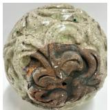 Celadon Crackle-Glaze Ceramic Ball Sculpture - Scroll Relief