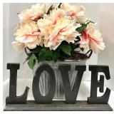 Love Sign Letters & Peony Bouquet in a Galvanized Bucket