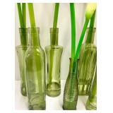 10 Yellow Calla Lilies in Green Glass Bottles - Floral Centerpiece