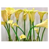 10 Yellow Calla Lilies in Green Glass Bottles - Floral Centerpiece