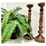 Turned Wood Candlesticks with Potted Faux Fern
