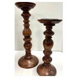 Ceramic Bottle Vase with Greenery & Pair of Wooden Candlesticks