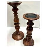 Ceramic Bottle Vase with Greenery & Pair of Wooden Candlesticks