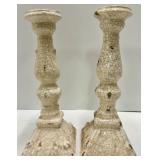 Pacific Rim Crackle-Glaze Candlesticks (Pair) & Black Ceramic Vase with Artificial Flowers
