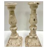 Pacific Rim Crackle-Glaze Candlesticks (Pair) & Black Ceramic Vase with Artificial Flowers