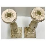 Pacific Rim Crackle-Glaze Candlesticks (Pair) & Black Ceramic Vase with Artificial Flowers