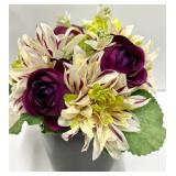 Pacific Rim Crackle-Glaze Candlesticks (Pair) & Black Ceramic Vase with Artificial Flowers