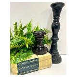 Black Wooden Candlestick Holders, Fern and Books