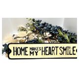 Vintage Metal Wall Plaque and Artificial Flowers