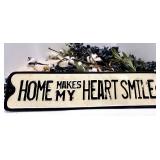 Vintage Metal Wall Plaque and Artificial Flowers