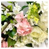 12 Pink Hydrangea & Ivory Rose Floral Bouquet - Pastel Arrangement
