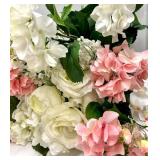 12 Pink Hydrangea & Ivory Rose Floral Bouquet - Pastel Arrangement