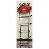 Black Wrought Iron Wine Rack, Faux Potted Orchid Plant & Glass Lantern with Candle