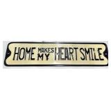 Home Makes My Heart Smile Sign - 3 Silver Candlesticks & Plant Decor