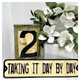 Vintage Tin Can With Large 2 Label & Taking It Day By Day Sign - Decorative Metal Lot