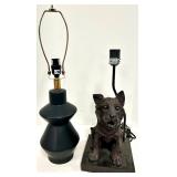 Dog Statue Lamp Set - Black Ceramic Table Lamp & Dog Figurine Accent, Vintage Decor