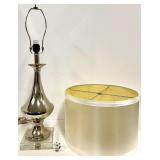 Table Lamp - Silver Finish with Champagne Fabric Shade & Acrylic Base