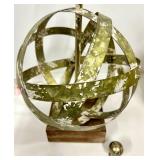 Table Lamp with Burlap Shade & Geometric Metal Orb Sculpture