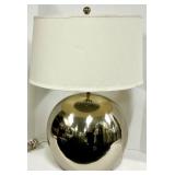 Chrome Globe Table Lamp - Sphere Base with White Fabric Drum Shade