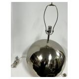 Chrome Globe Table Lamp - Sphere Base with White Fabric Drum Shade
