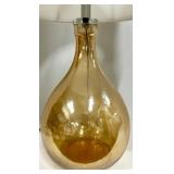 Amber Teardrop Glass Table Lamp & White Fabric Shade