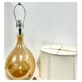 Amber Teardrop Glass Table Lamp & White Fabric Shade