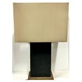 Industrial Table Lamp - Frosted Glass Shade & Black Pillar on Rustic Metal Base