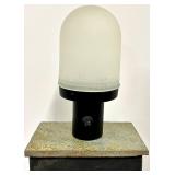 Industrial Table Lamp - Frosted Glass Shade & Black Pillar on Rustic Metal Base
