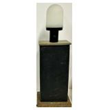 Industrial Table Lamp - Frosted Glass Shade & Black Pillar on Rustic Metal Base