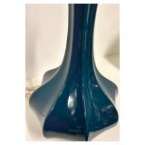 Teal Blue Glass Table Lamp & White Fabric Shade