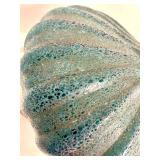 Turquoise Textured Glass Table Lamp - Brass Base & Beige Drum Shade - #1