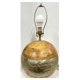 Wooden Sphere Lamp with Foil-Wrapped Base & Beige Drum Shade - #2