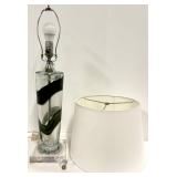 Tall Art Glass Swirl Table Lamp & White Drum Shade