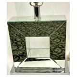 Geometric Mirror Base Table Lamp - Beige Fabric Shade - #1