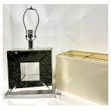 Geometric Mirror Base Table Lamp - Beige Fabric Shade - #2