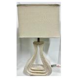 Hourglass Table Lamp - Cream Textured Base & Linen Shade - #1