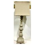 Table Lamp - Distressed Gray Wood Base & Beige Linen Shade