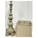 Table Lamp - Distressed Gray Wood Base & Beige Linen Shade