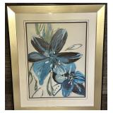 Abstract Blue Flower Painting - Framed Wall Art - #1