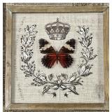 Framed Heraldic Butterfly Print & Crown Laurel Wall Art