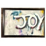 Joy Graffiti Wall Art - Framed White JOY Letters on Colorful Abstract Background