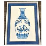 Framed Blue & White Chinese Porcelain Vase Print With Floral Motifs