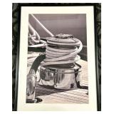 Framed Nautical Photo & Print - Sailboat Winch on Deck (Monochrome)