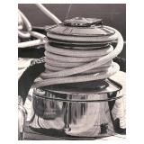 Framed Black & White Nautical Photo - Coiled Rope & Deck Winch
