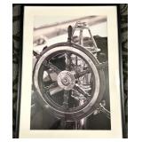 Ship Wheel Photograph Framed Black & White Nautical Decor