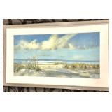 Beach Dunes Seascape - MDK Framed Landscape Painting Signed MDK