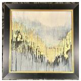Abstract Painting - Gold Accent on Grey Background, Black Frame