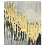 Abstract Painting - Gold Accent on Grey Background, Black Frame