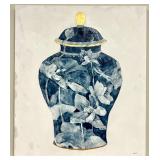 Blue & White Ginger Jar Floral Painting on Canvas by Ihaki