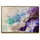 Abstract Canvas Painting - Framed Blue Teal Purple Crackle Pattern